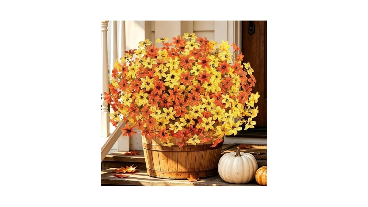 Fall Flowers Artificial, 12 Pcs Uv Resistant Faux Silk Mums