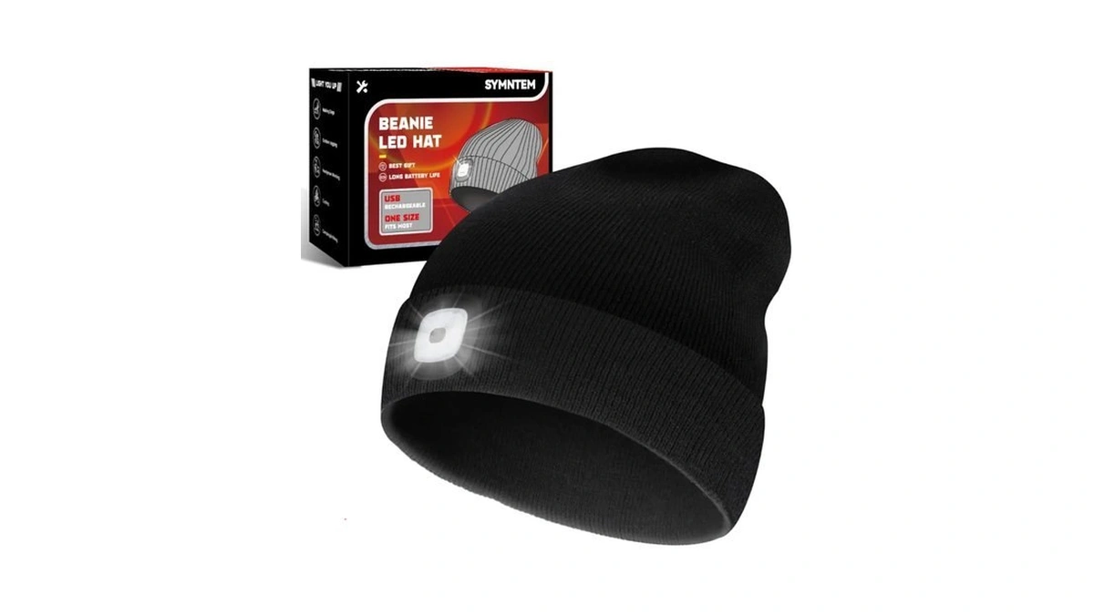 Symntem Unisex Beanie Hat With Light, Rechargeable Headlamps Cap, Hiking,