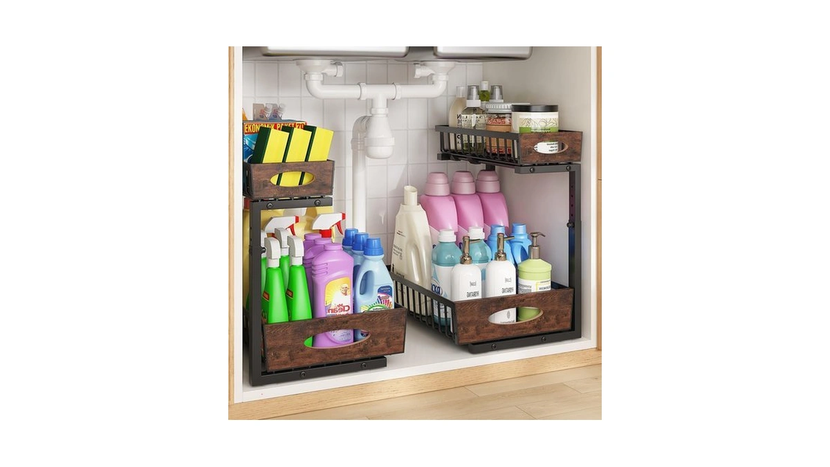 Zivaya 2-tier Under Sink Organizer With Wooden Drawer Handle, 2