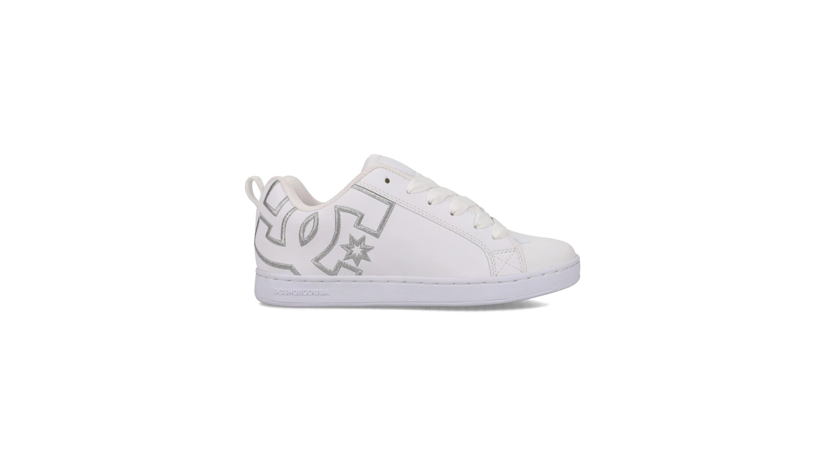 Dc Women's Court Graffik Skate Shoe, White/m Silver, 6 M