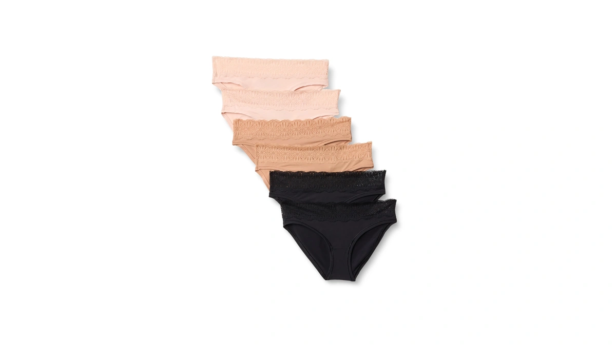 Amazon Essentials Women's Microfibre With Lace Trim Ladies Knickers, Bikini,