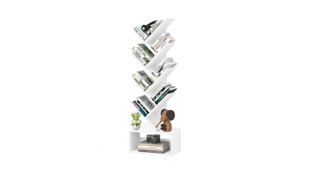 Sheepam 9-tier Tree Bookshelf Floor Standing Narrow Space Storage Bookcase