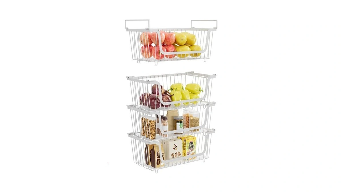 4 Pcs Stackable Wire Baskets For Pantry Organizers And Storage,