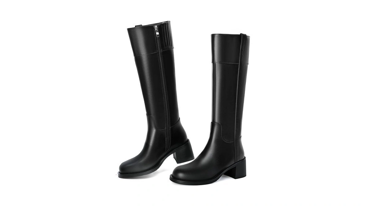 Reitoye Knee High Black Boots Women Platform Chunky Heel Tall