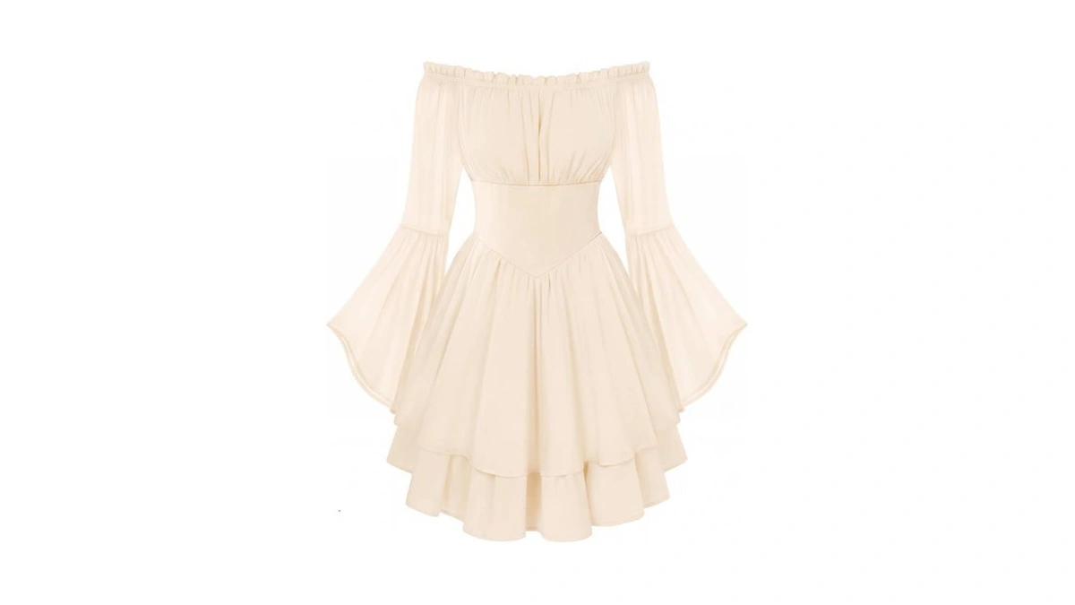 Women Corset Dress Off Shoulder Bell Sleeve Mini Dress Apricot
