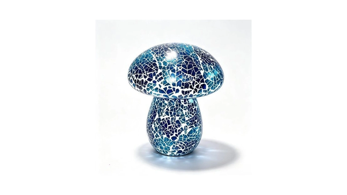 Iemoiajh Mosaic Mushroom Table Lamp, Handmade Led Night Light,blue