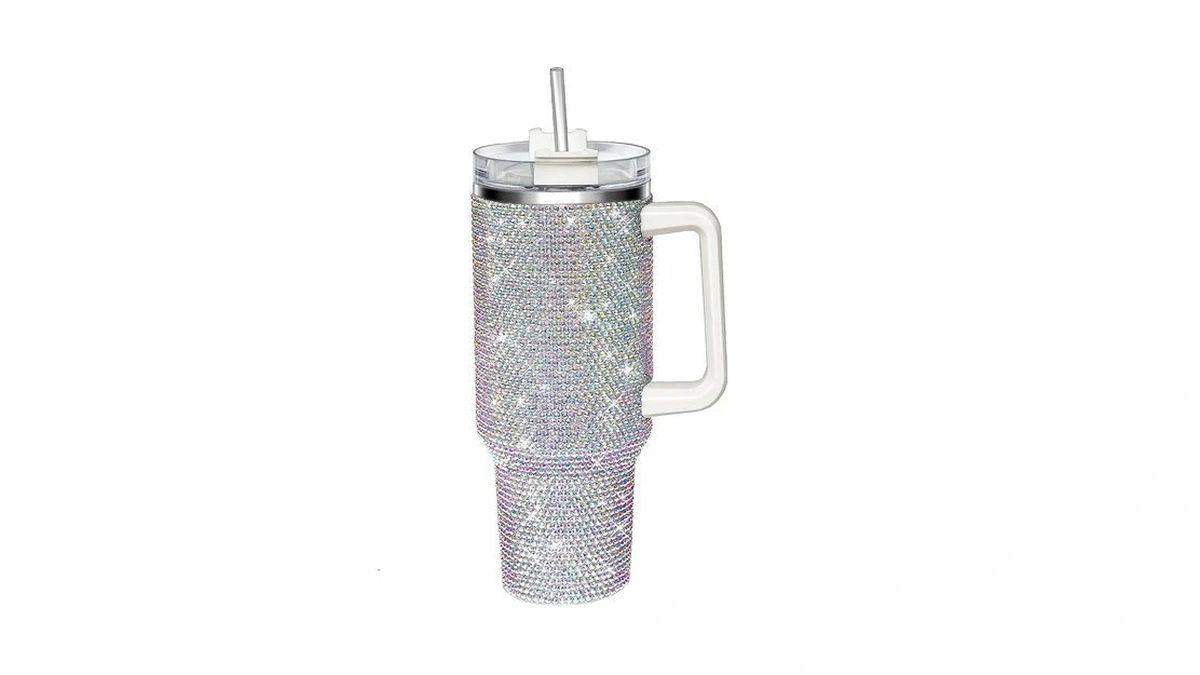 40oz Tumbler With Handle And Straw, Glitter Rhinestones Tumbler Bling