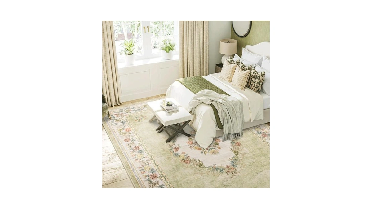 Ryb Home Sage Green 5x8 Washable Area Rug, Living Room/bedroom
