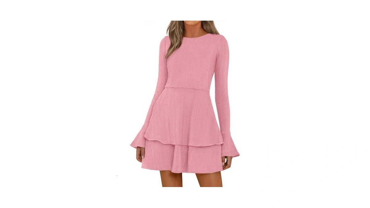 Prettygarden Womens Short Fall Dresses Long Sleeve Sweater Dress(pink,xs)