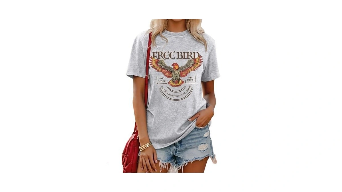 Letsee Short Sleeve Shirts For Women Free Bird Vintage Rock