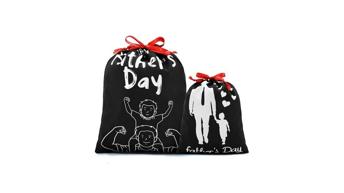Mshutbna Black Father's Day Gift Bags 2pcs Reusable Fabric Drawstring