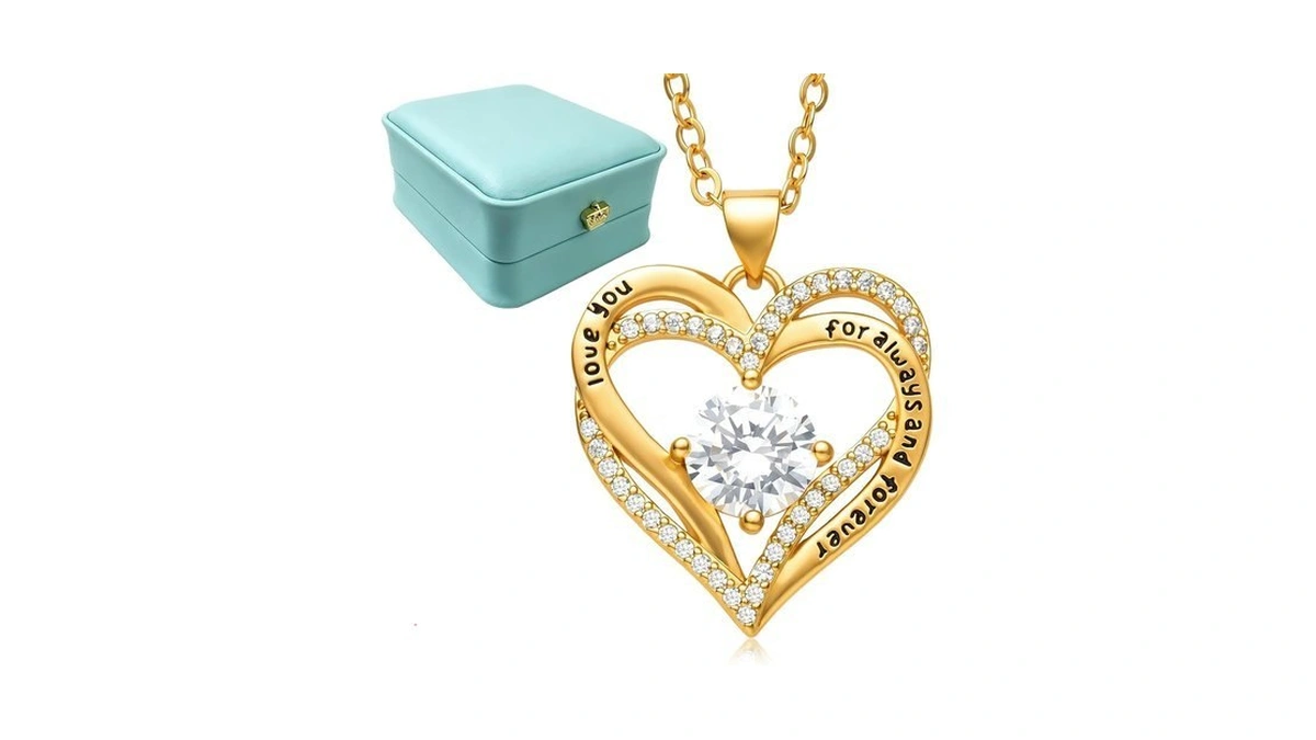 Caelishel Women's Heart Pendant Necklace, I Love You Forever Engraved