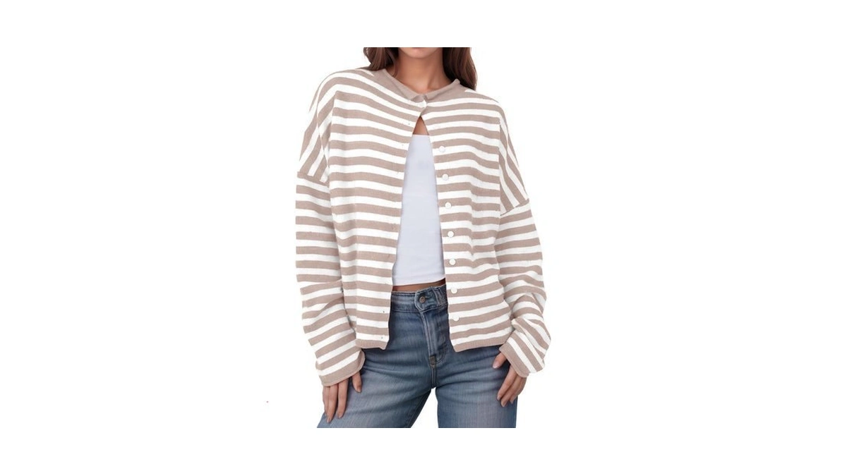 Unclecat Womens Striped Cardigan Long Sleeve Button Down Knit Tops