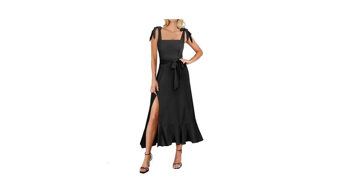 Anrabess Women Square Neck Ruffle Split Midi ...