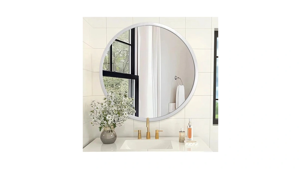 Aoaopq Mirrors For Wall Sliver Aluminum Tempered Glass Framed Round