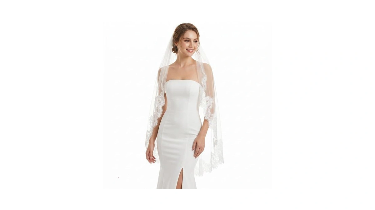 Yykazqe 1 Tier Lace Applique Veil Bridal Veil With Metal
