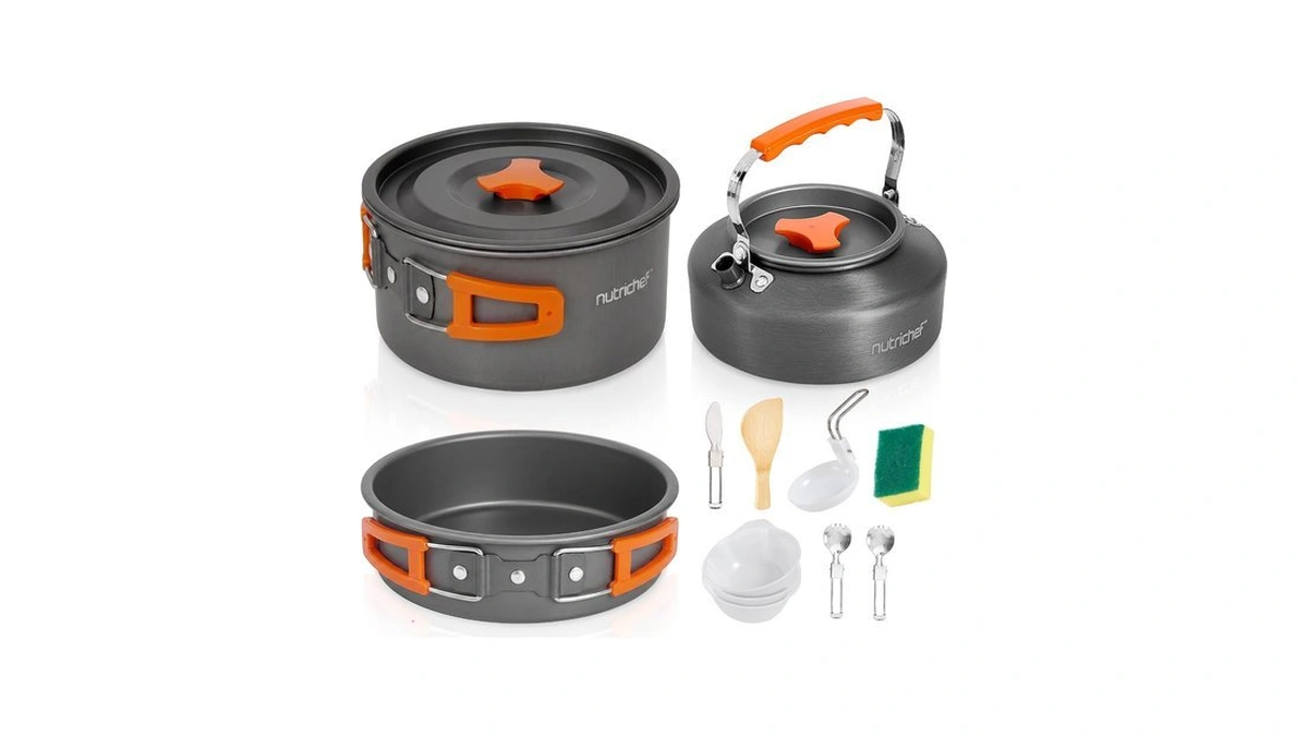 Nutrichef Camping Cookware Set - Lightweight Nonstick Pots, Pans, Utensils,