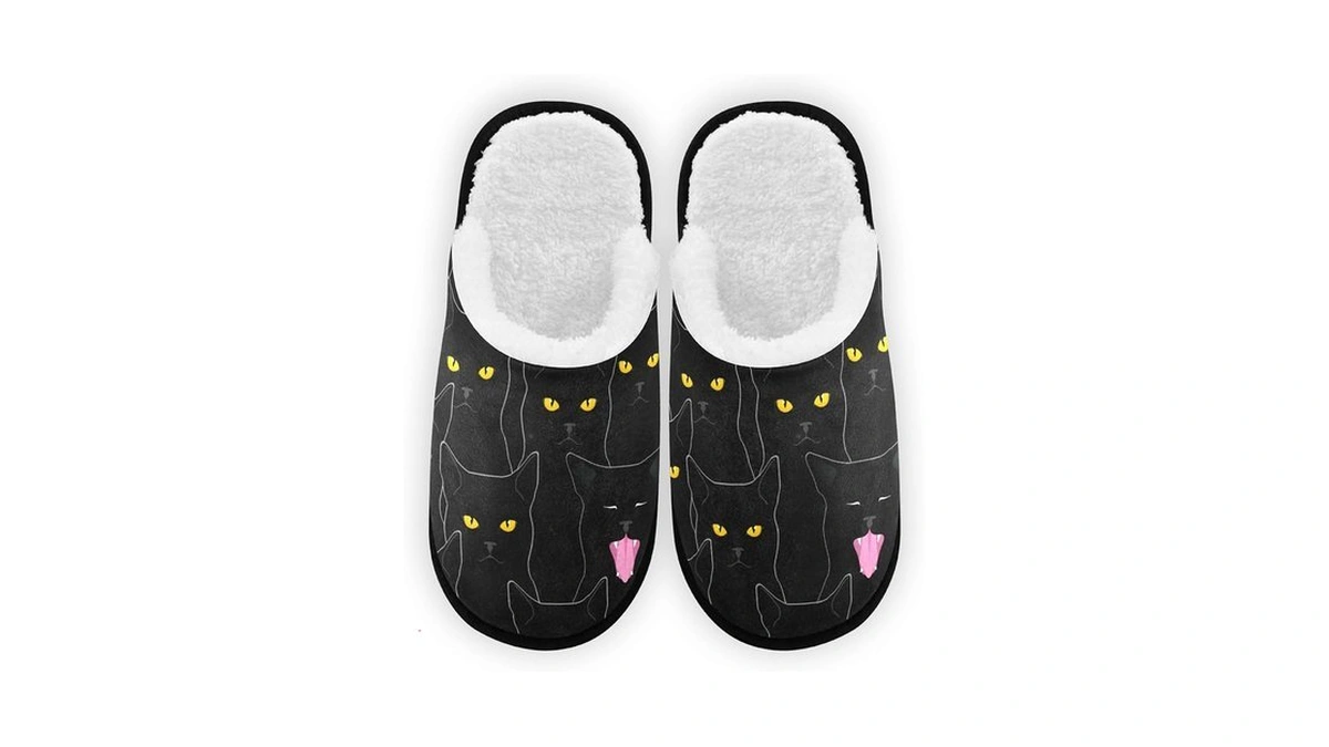 Umidedor Black Cats Pattern Slippers For Women Girl Soft Non-slip