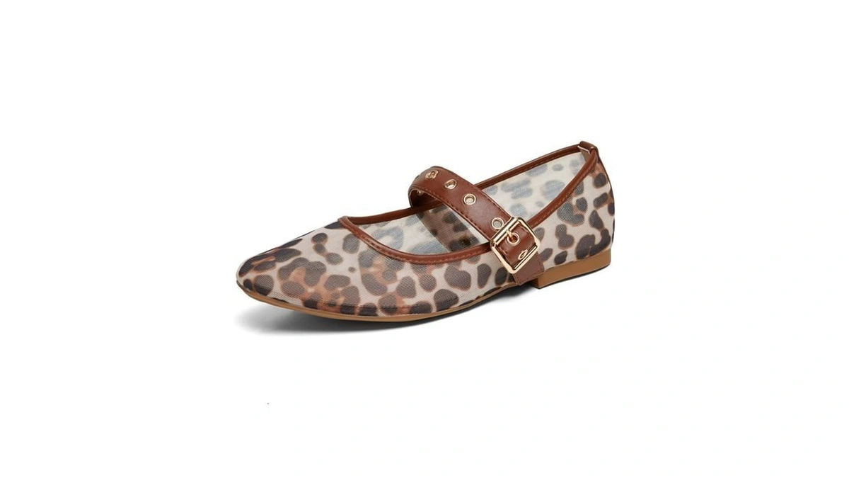 Hingswink Mary Jane Shoes Women Square Toe Ballet Flats,meshleopard8