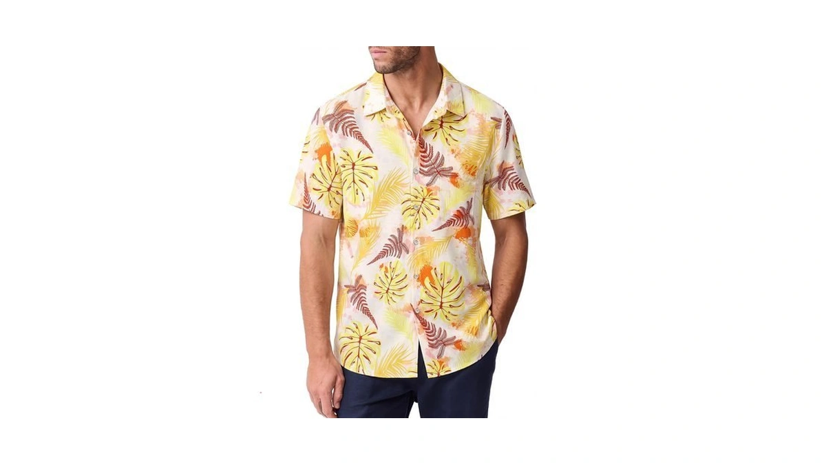 Kyku Button Hawaiian Shirt Men: Short Sleeve Clothes Tropical Leaf