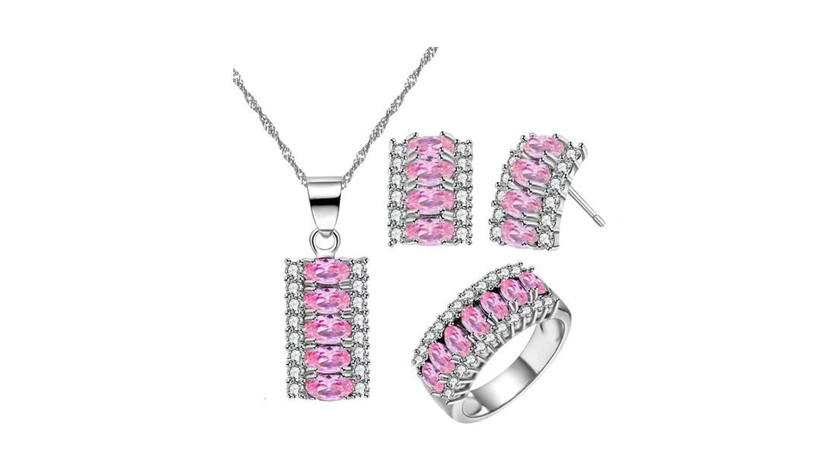 Uloveido Fashion Half Moon Necklace Set 7 Stones Ring And