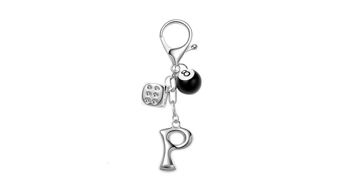 Rspponau 8 Ball Dice Keychain With Silver Bubble Initial -