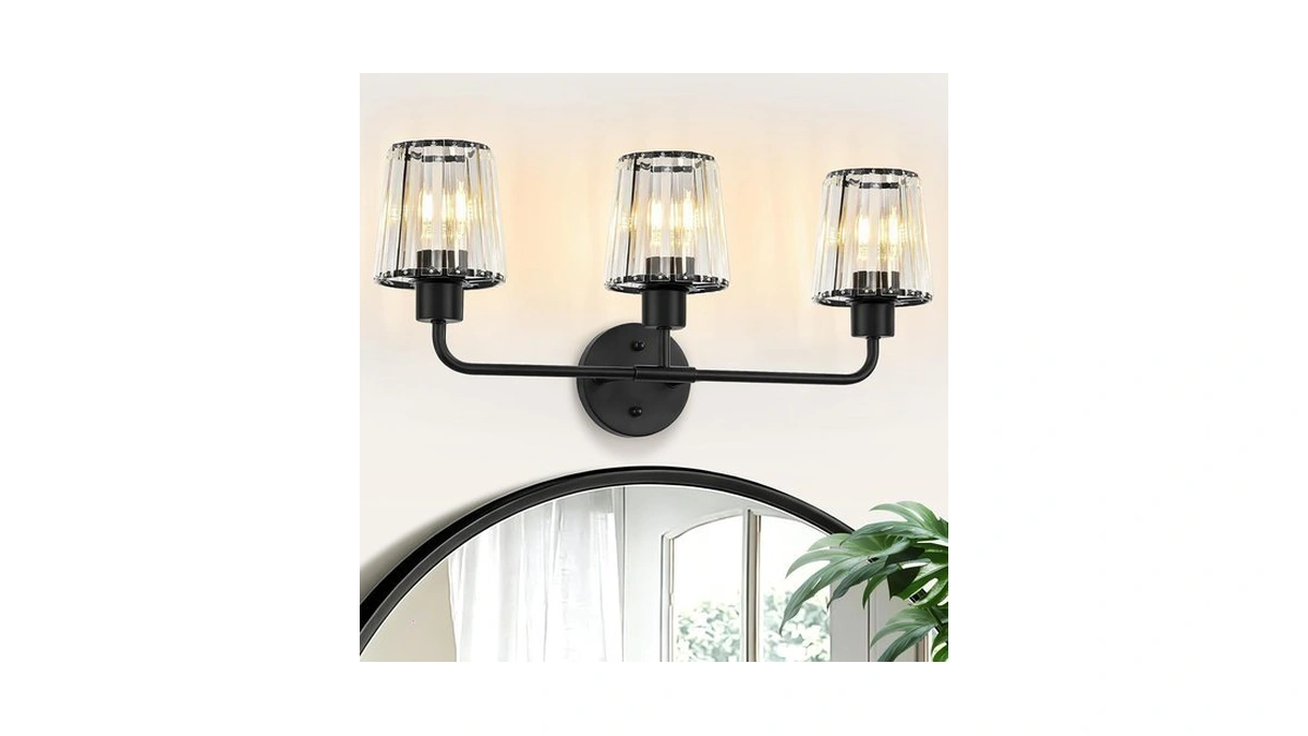 Dvnctz Crystal Modern Bathroom Vanity Light Fixtures, Black 3-light