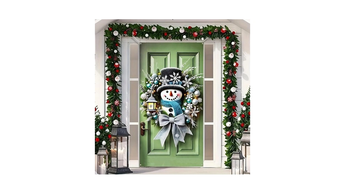 Blissyard Christmas Door Cover 35x71 Inch Snowman Wreath Holiday Decor