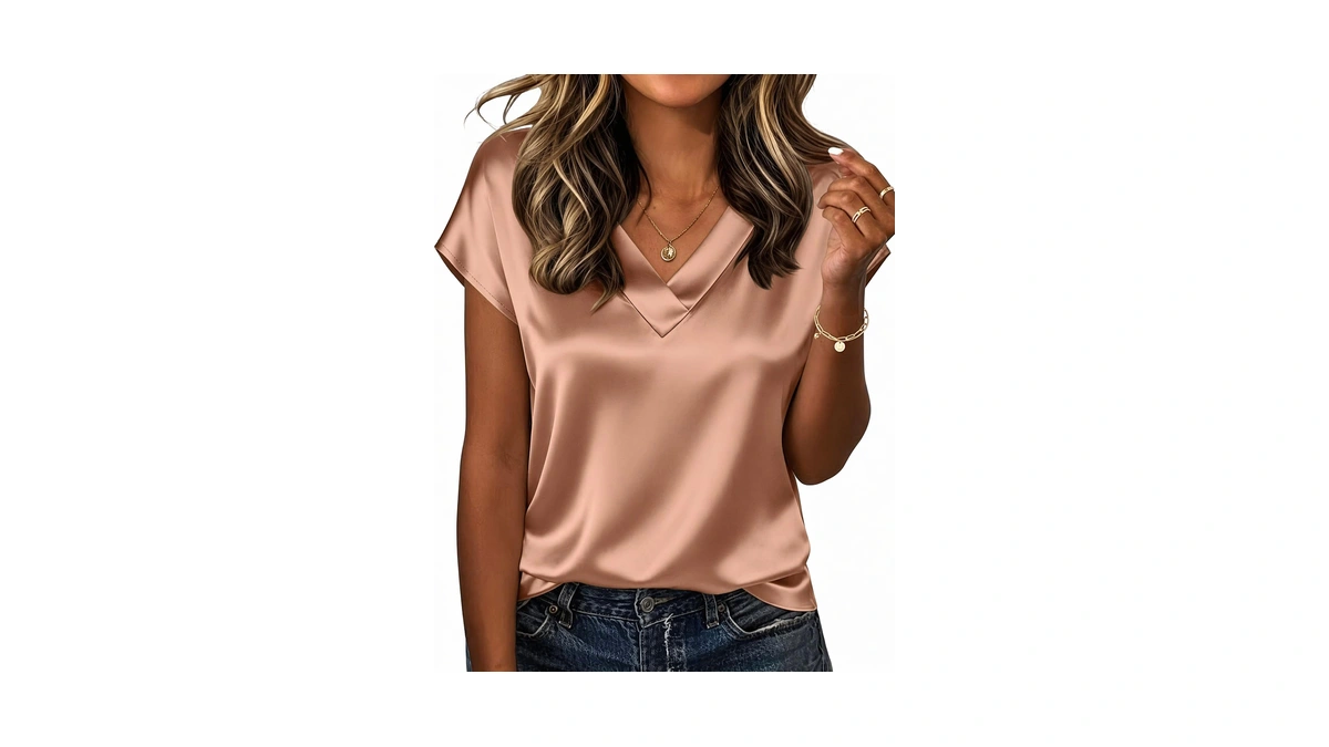 Zeagoo Womens Short Sleeve Tops Silk Satin Sh...