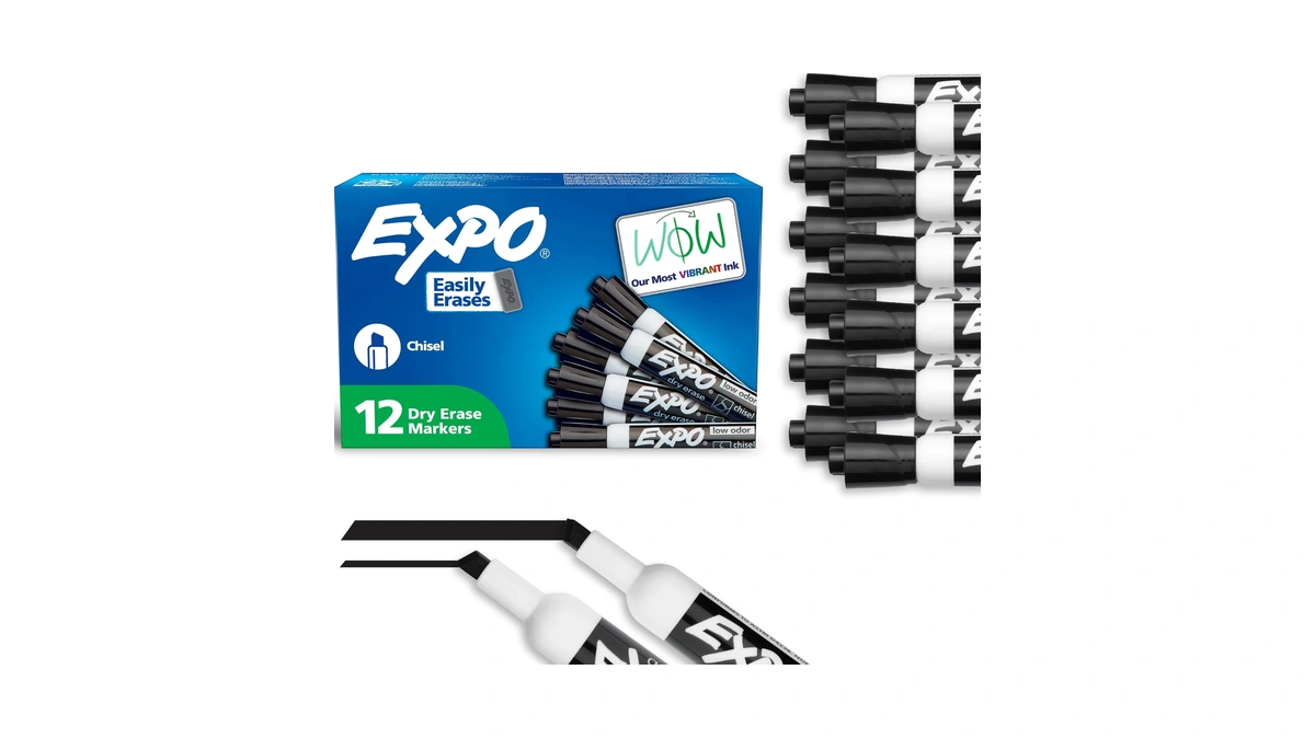 Expo Dry Erase Markers, Low Odor Ink, Black, Chisel Tip,