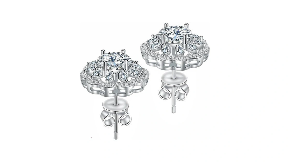 Stud Earrings Moissanite Sunflower S925 Sterling Silver D Color Vvs1