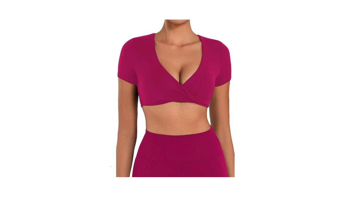 Sunzel Twist Deep V Shorts Sleeve Crop Tops For Women