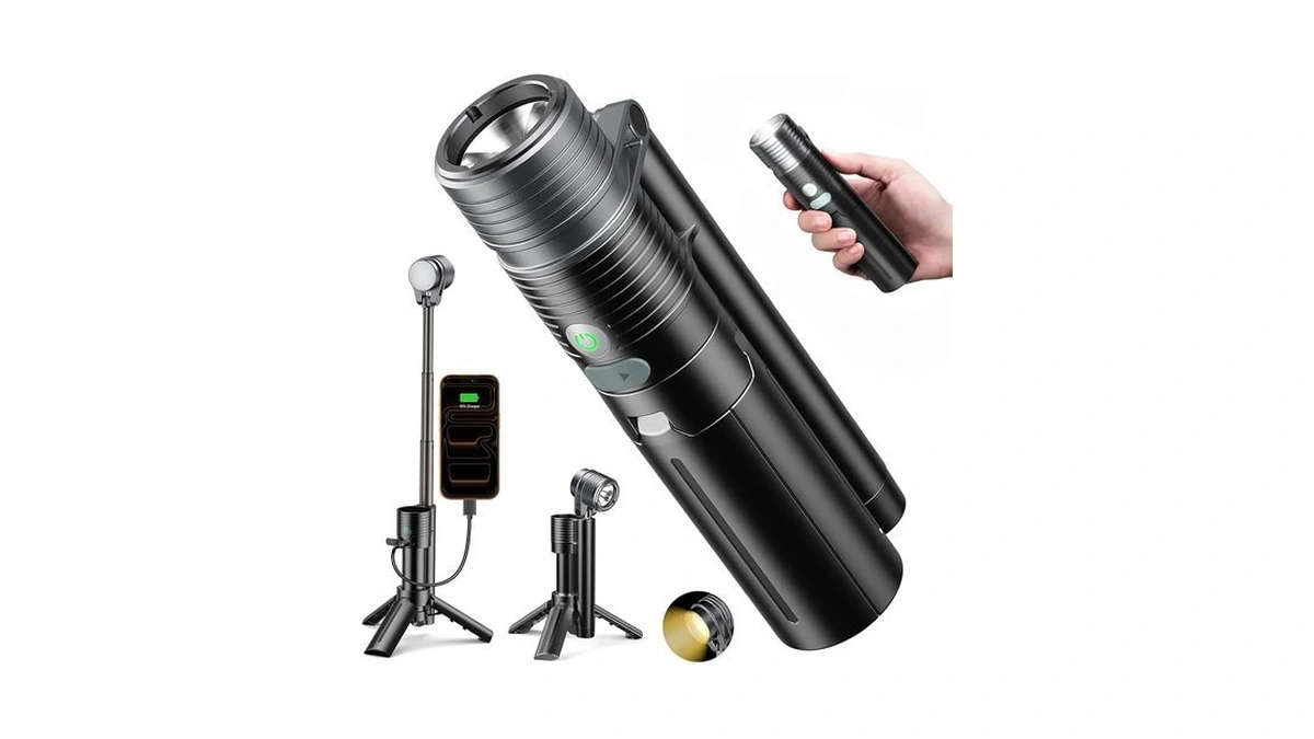 Flashlight With Tripod, 180°flip 2-lamp 8light Mode Small Camping Light