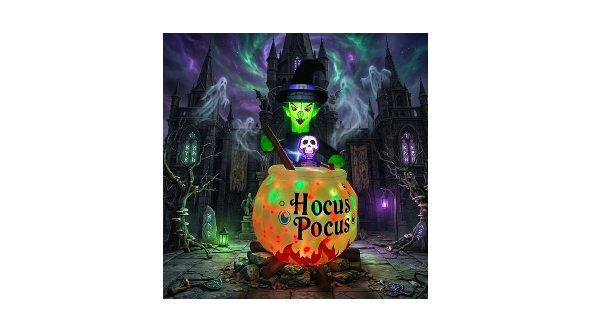 6 Ft Halloween Inflatable Witch And Cauldron With Rgb Lighted
