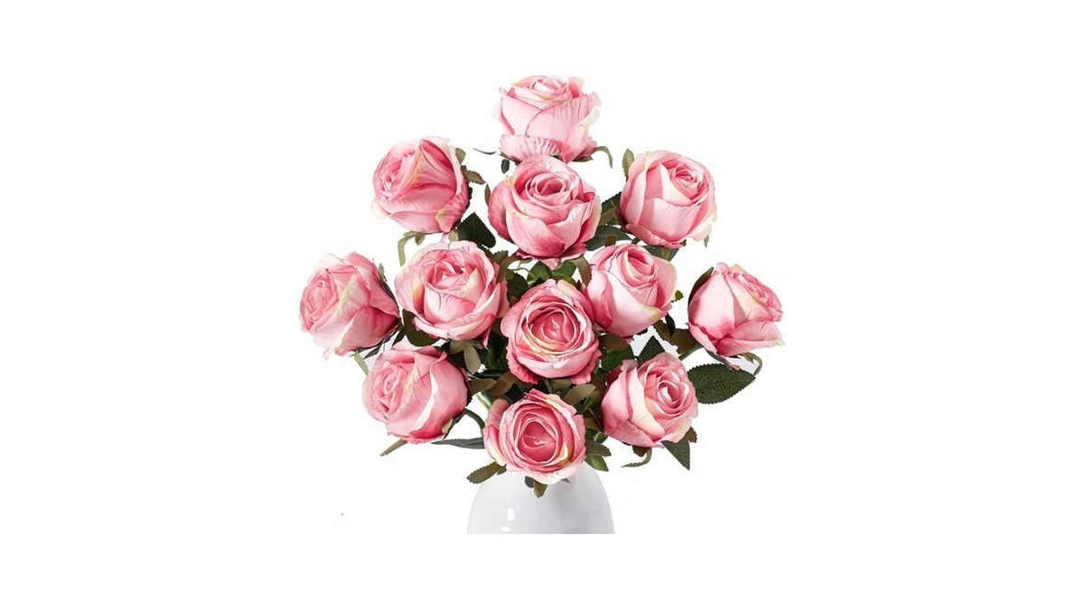 Wenhuidr 12pcs Light Pink Roses Artificial Flowers – Realistic Silk
