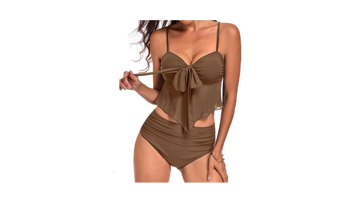 Zemoq Womens High Waisted Bikini Sets Flowy Mesh Top 2