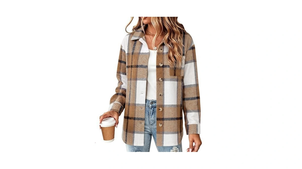 Zeagoo Womens Flannel Shacket Jacket Casual Plaid Button Down Fall