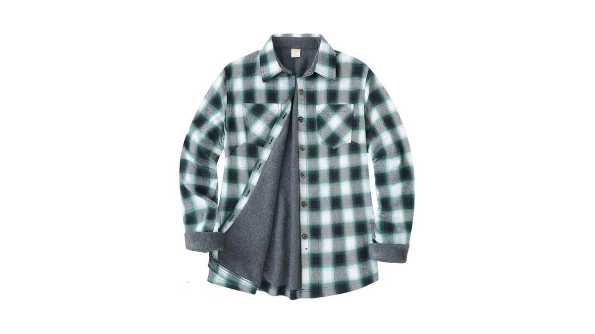 Zenthace Women's Thermal Fleece Lined Plaid Button Down Flannel Shirt