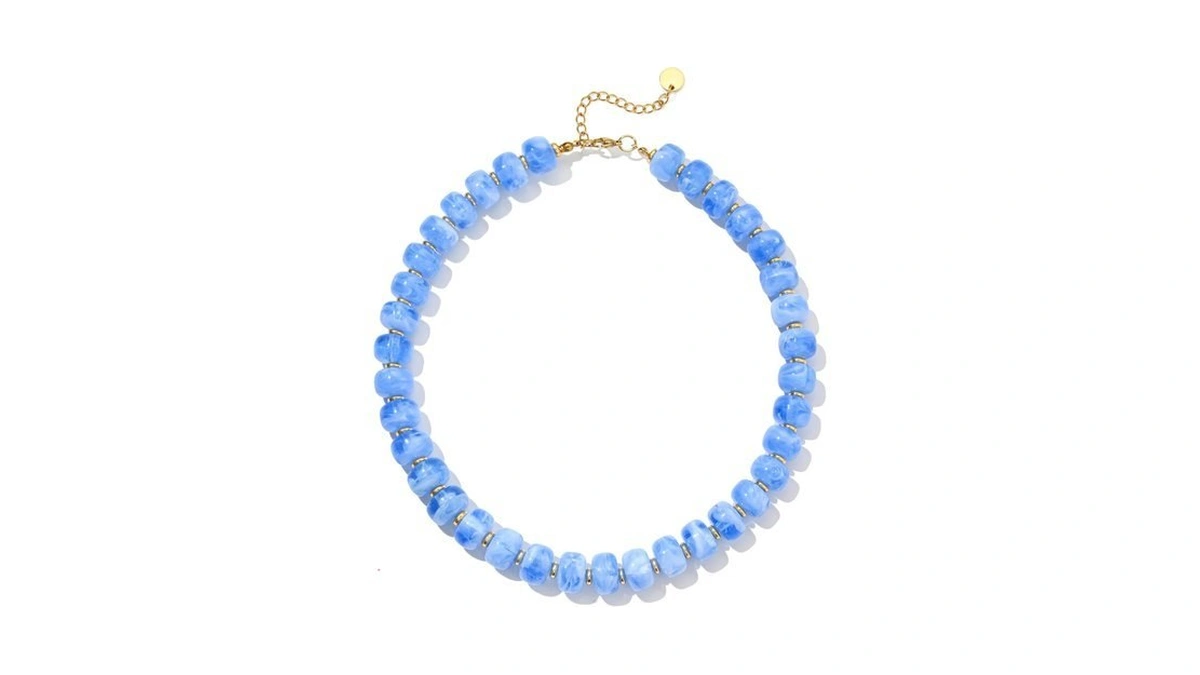 Abiotp Blue Chunky Beaded Necklace For Women Trendy Resin Statement