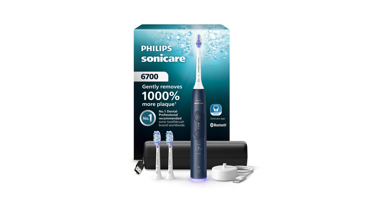 Philips Sonicare 6700 Rechargeable Electric Toothbrush, 3 Brush Heads, Navy