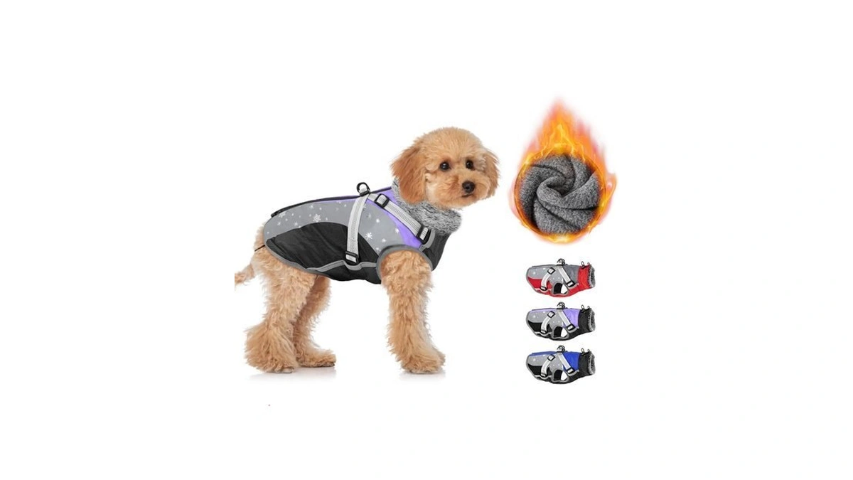 Slowton Dog Jacket With Harness - Waterproof Fleece Warm Dog