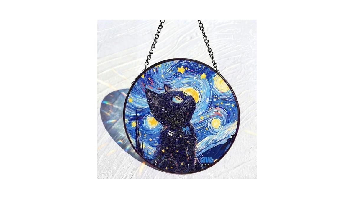 Mifoci 6.3 Inch Stained Glass Window Hanging Black Cat Suncatchers