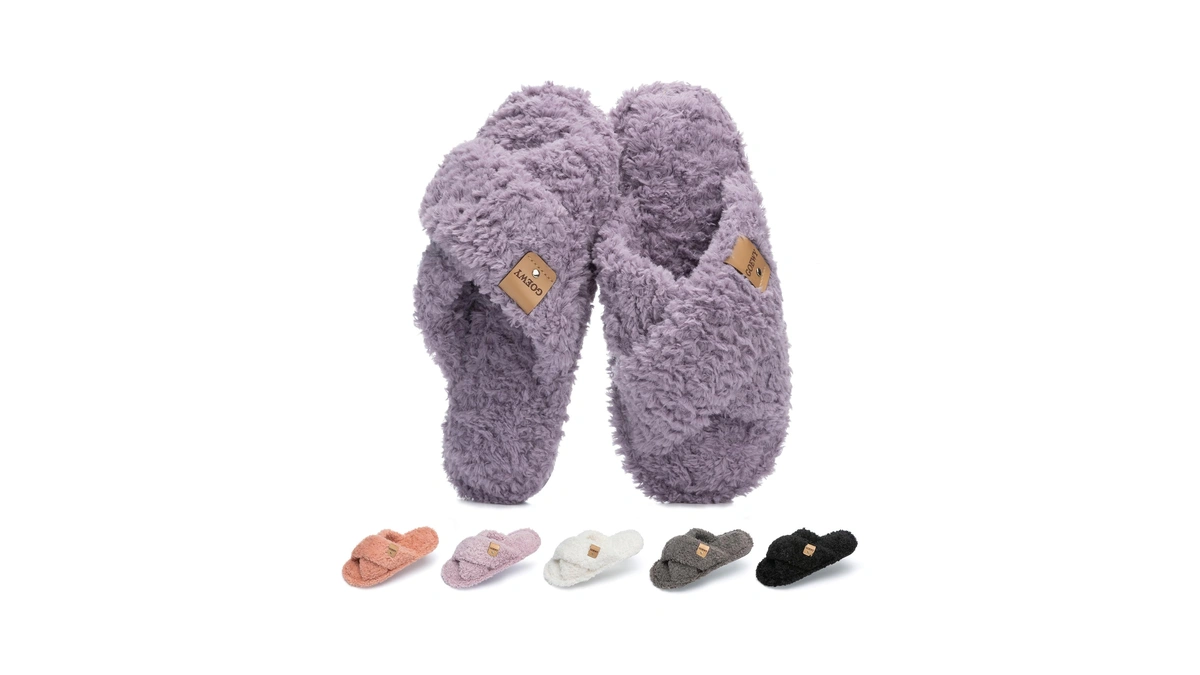 Goewy Fuzzy Open Toe Slippers For Women Cozy Memory Foam