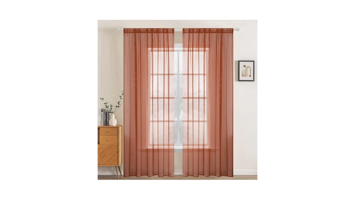 Miulee Fall Burnt Orange Sheer Curtains Inche...