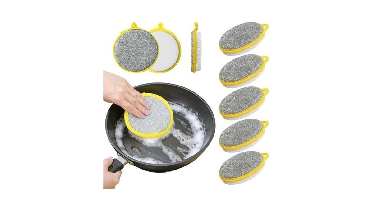 5 Pcs Double Sided Wire Dishwashing Sponge Rags - Multipurpose