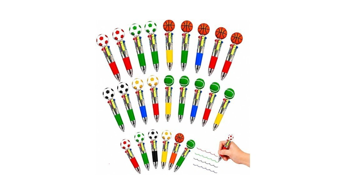 24 Pack Sports Party Favors, 4-in-1 Multicolor Sports Ball Pens