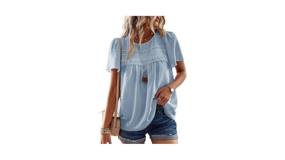 Falechay Plus Size Tops For Women Cute Eyelet Flowy Short