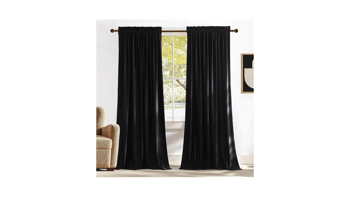 Nicetown Black Velvet Blackout Curtains 96 Inch Long 2 Panels