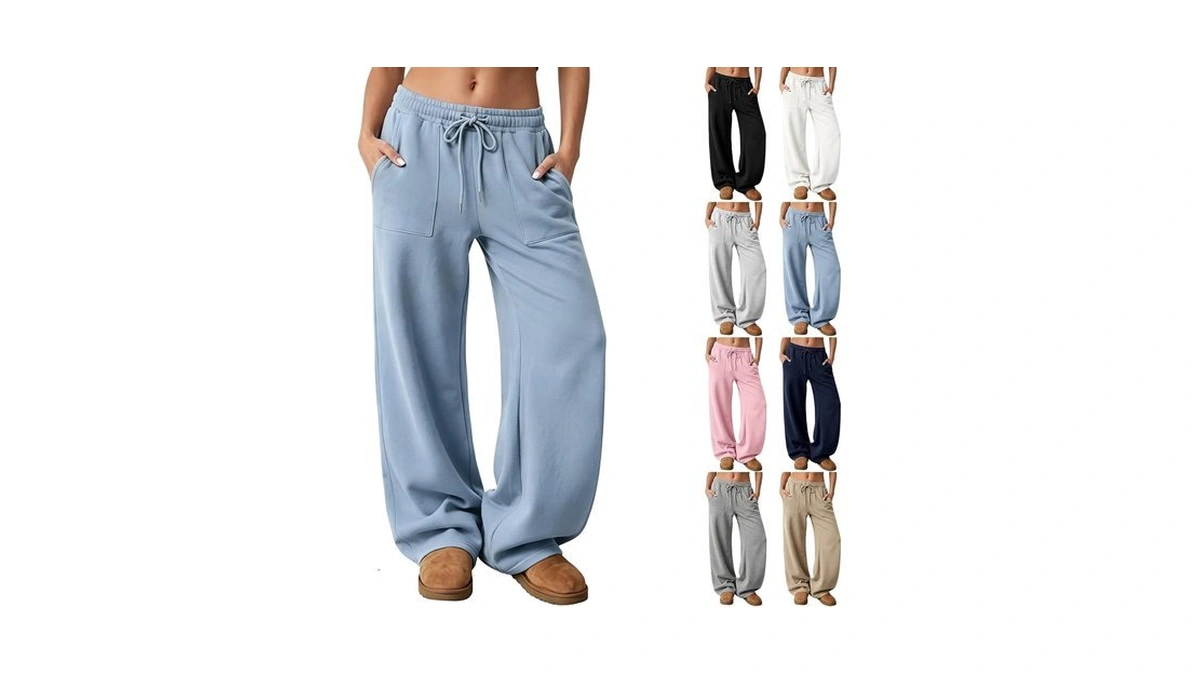 Funnyrap Women's Wide Leg Sweatpants Baggy Pants Lounge Trousers Blue