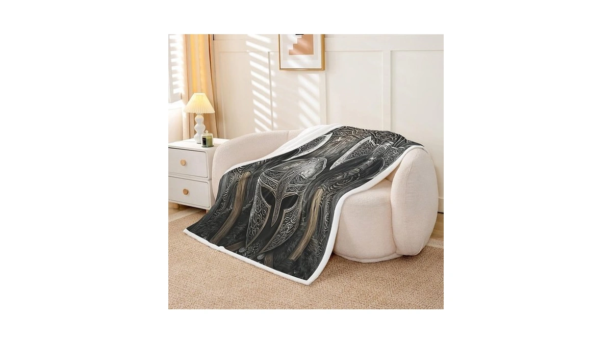 Erosebridal Retro Viking Fleece Blanket Vintage Double Battleaxe Throw Bed